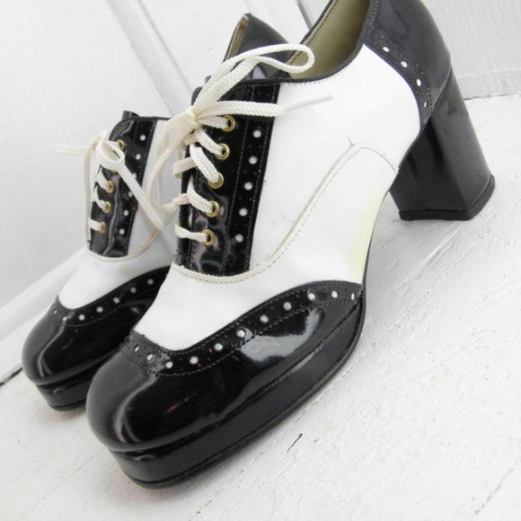 Vintage - Unknown Shoes - Vtg Black & White Spectator Platform Heels - 7.5M